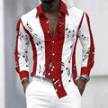 Men's collared shirt with creative musical note print, trendy long-sleeved casual top for everyday wear, dates, and outings.