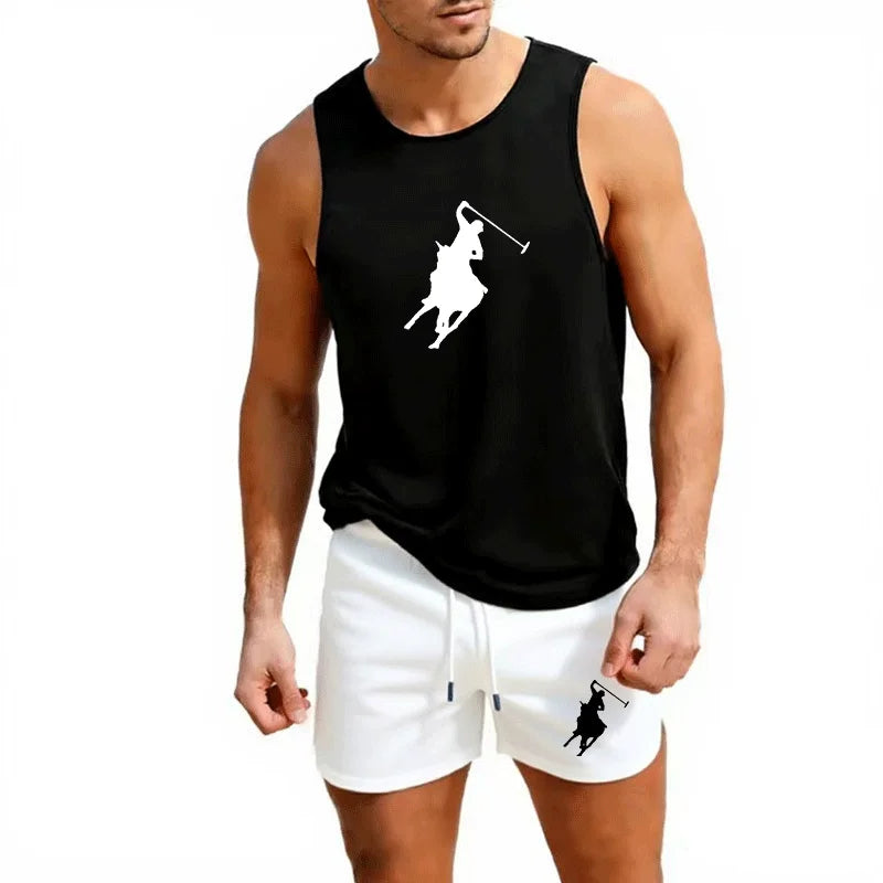European Men Summer Vest and Shorts Set 2 Piece Outdoor Jogging Athletic Sportswear Fashion Trend Casual Men's clothing