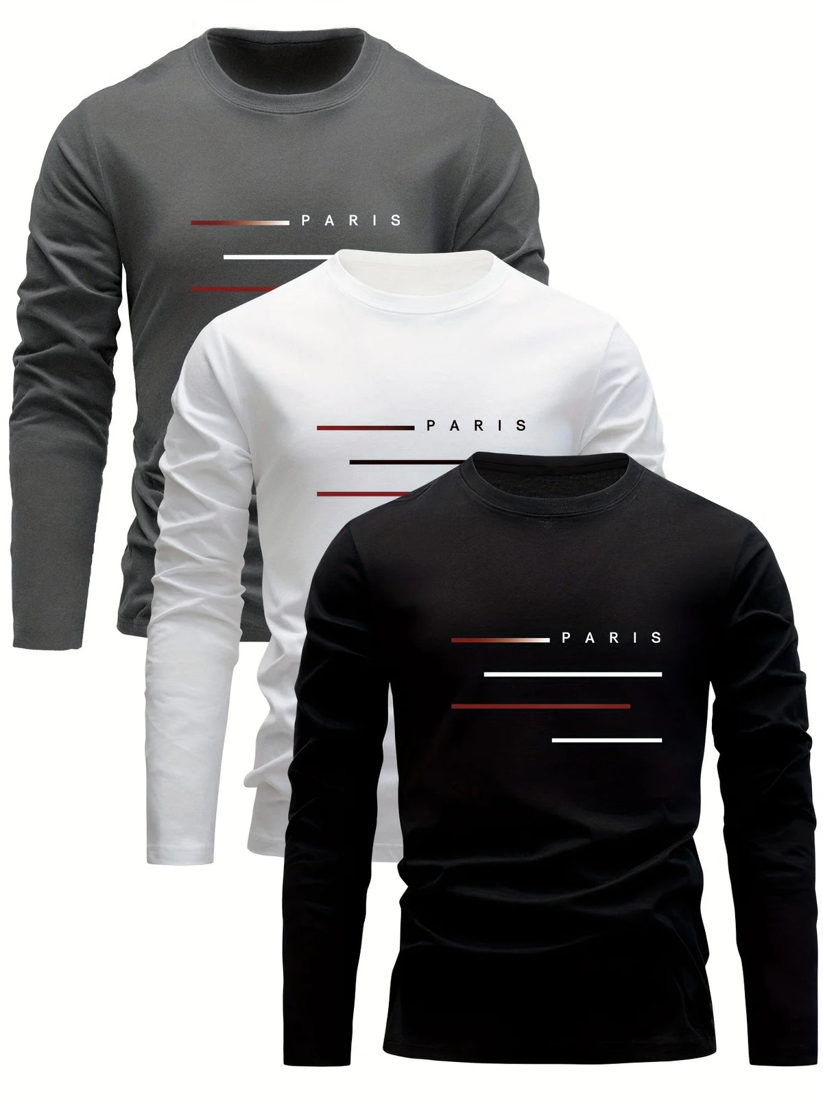 100% cotton men's long sleeved round neck loose Paris letter printed autumn and winter casual versatile T-shirt top