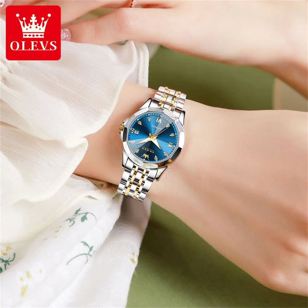 OLEVS 9982 Women's Watches Sparkling Shining Diamond Scale Original Automatic Mechanical Wristwatch for Lady Waterproof