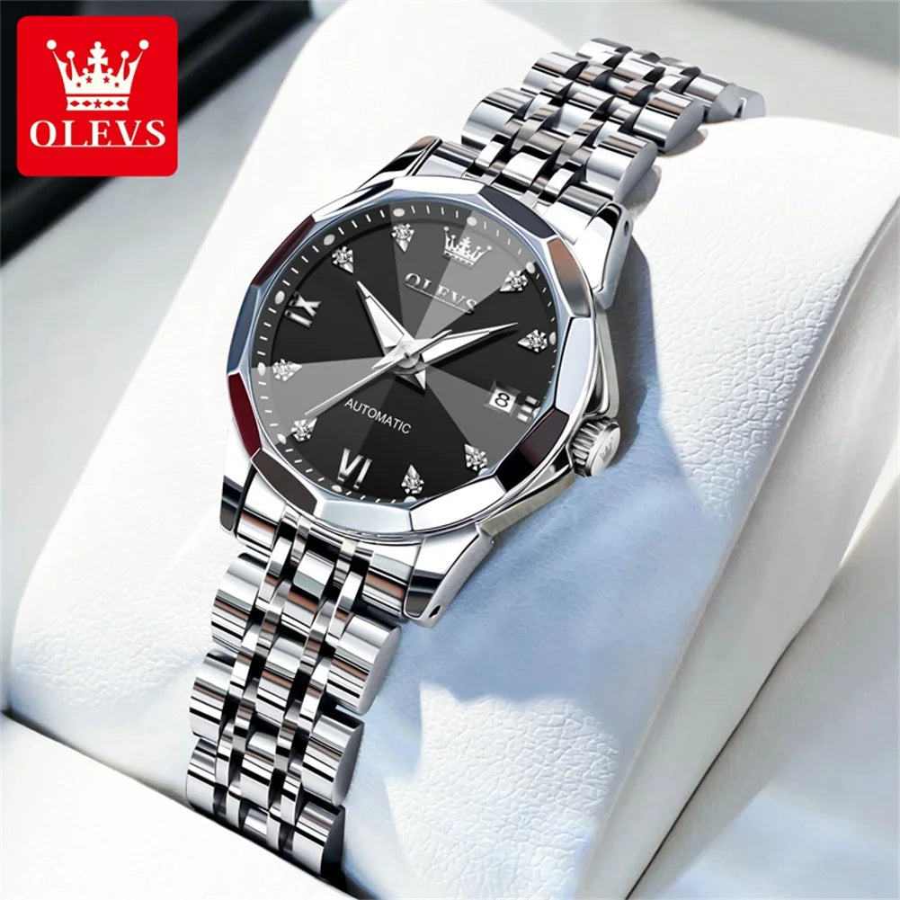 OLEVS 9982 Women's Watches Sparkling Shining Diamond Scale Original Automatic Mechanical Wristwatch for Lady Waterproof