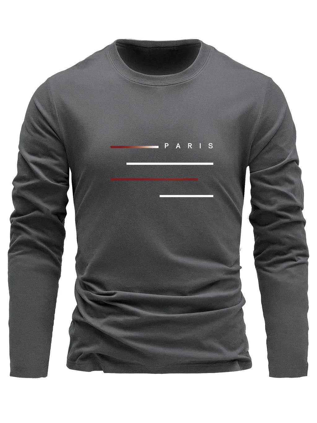 100% cotton men's long sleeved round neck loose Paris letter printed autumn and winter casual versatile T-shirt top