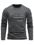 100% cotton men's long sleeved round neck loose Paris letter printed autumn and winter casual versatile T-shirt top