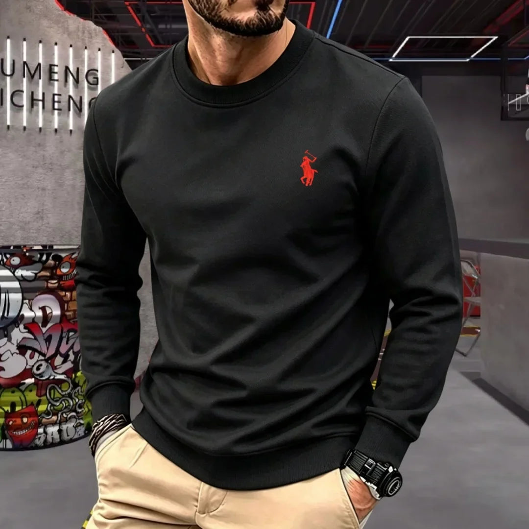 Soft cotton high-end brand men's long sleeved round neck T-shirt autumn fashion embroidered loose Korean sweatshirt casual top