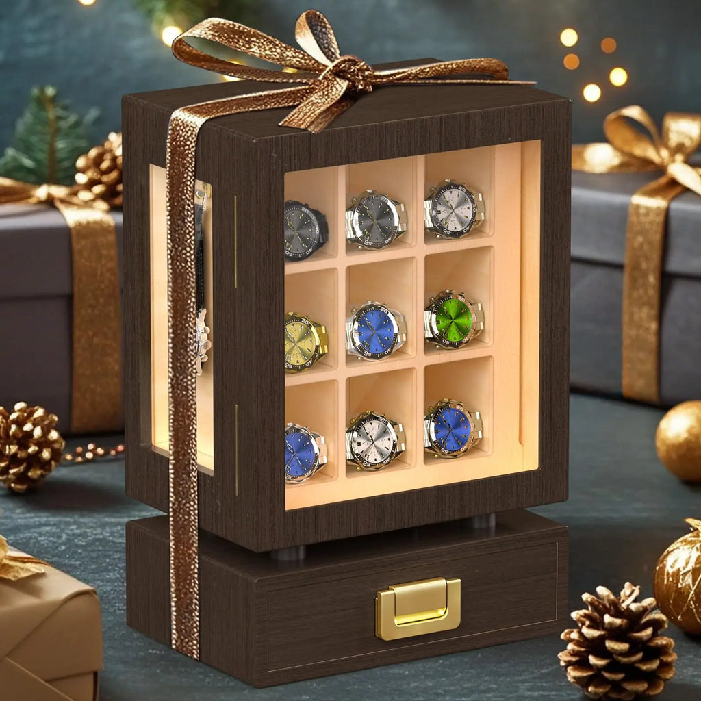 Custom Rectangle Wooden Watch Storage Box Solid Walnut Display Case Drawer Waterproof Large Capacity Modern Watch Organizer For