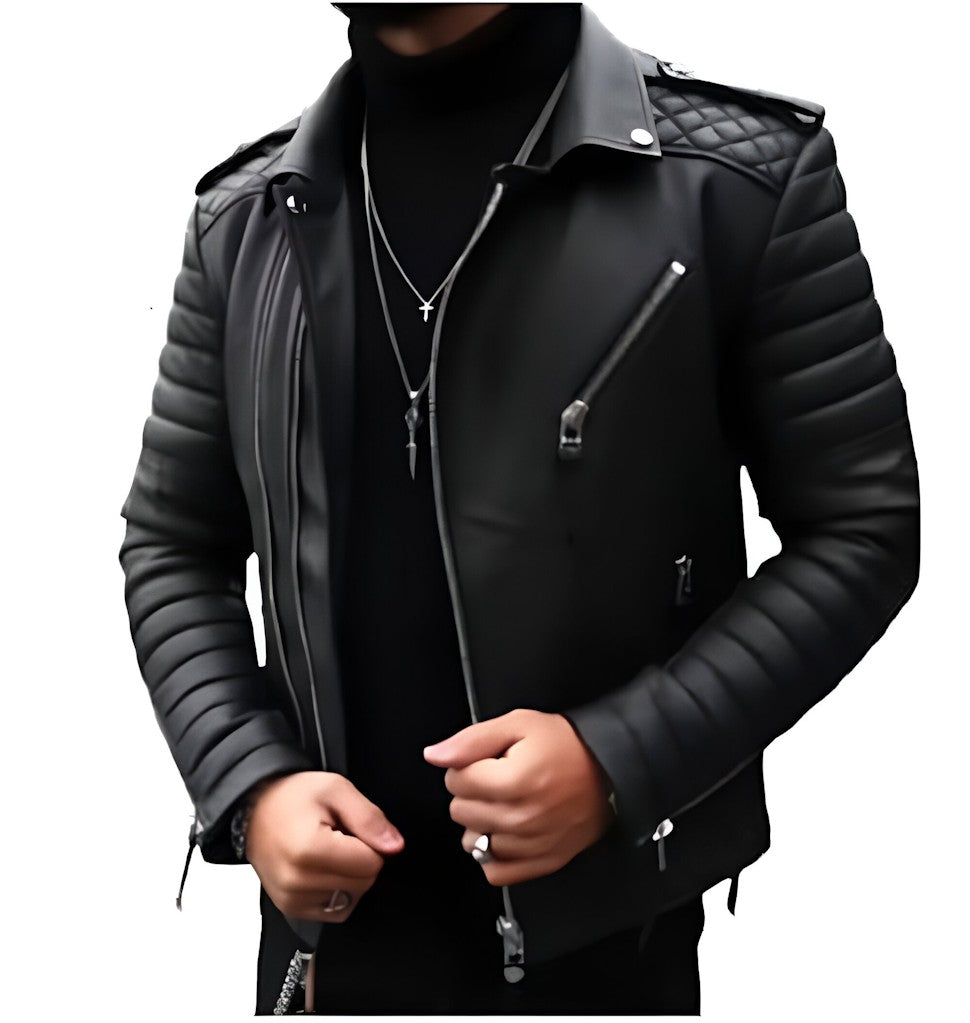 Men's Leather Winter Jacket with Quilted Panels Size 10X5X1 CM Color