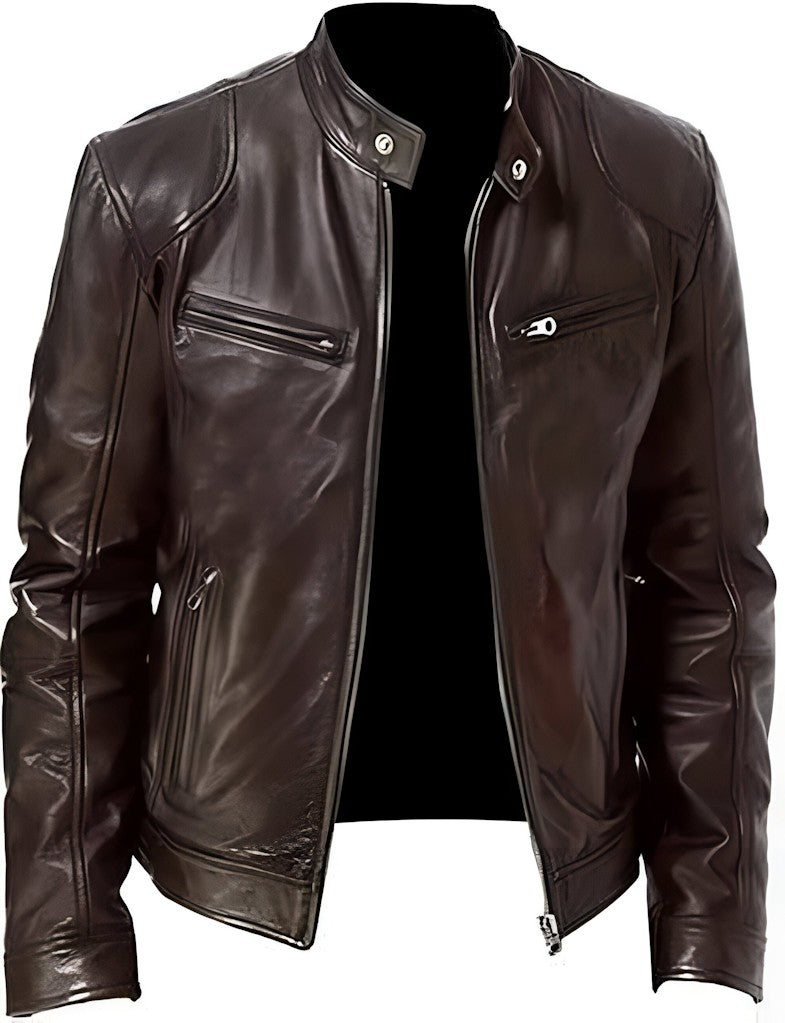 Men's Brown Solid Leather Full Sleeves Jacket Size 75X52 CM Color