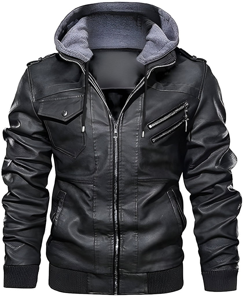 Men’s Casual Stylish PU Leather Zip-Up Motorcycle Biker Bomber Jacket