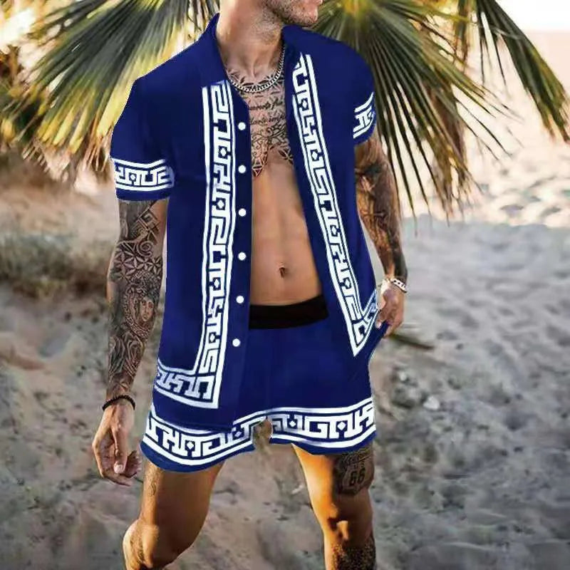 Summer Men's Shirt Loose Short Sleeve Shorts Beach Suit Quick Drying
