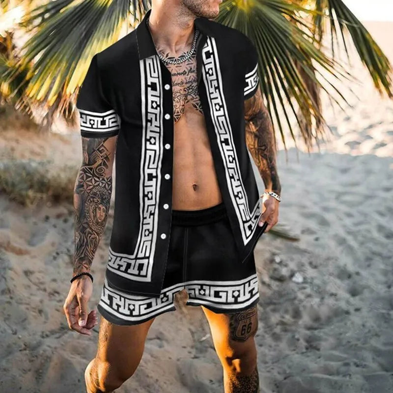 Summer Men's Shirt Loose Short Sleeve Shorts Beach Suit Quick Drying