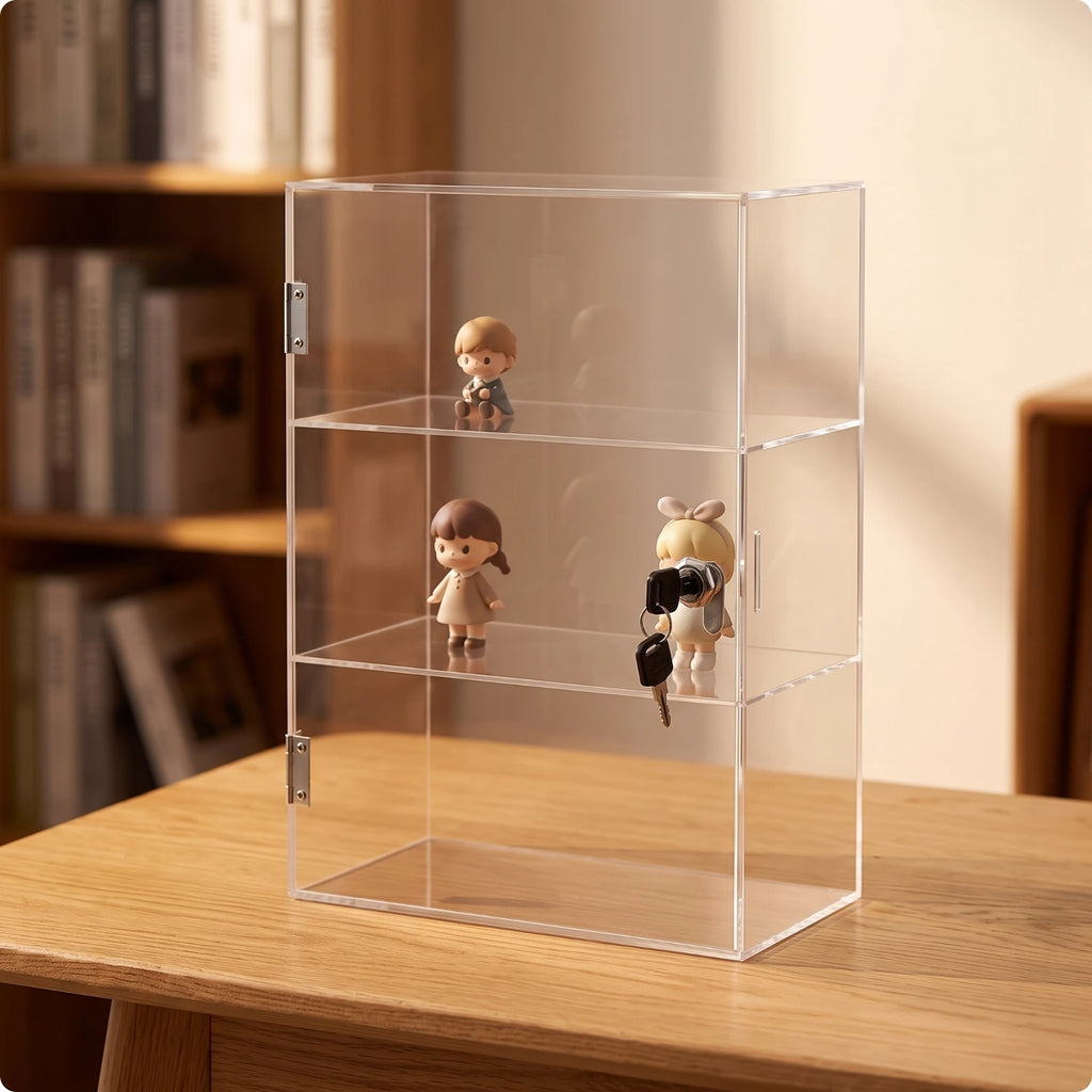 Lockable Acrylic Display Case 3-Tier Acrylic Display Case with Lock No Assembly Required Freestanding for Collectors, Countertop