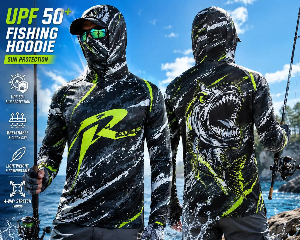 Outdoor Sun Protective Long Sleeve Fishing Top Neck Mask Print Unisex Back Large Fish‑Bone Lightweight Breathable Fishing Jersey