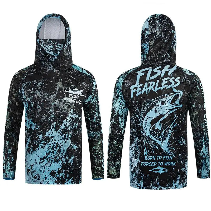 Outdoor Sun Protective Long Sleeve Fishing Top Neck Mask Print Unisex Back Large Fish‑Bone Lightweight Breathable Fishing Jersey